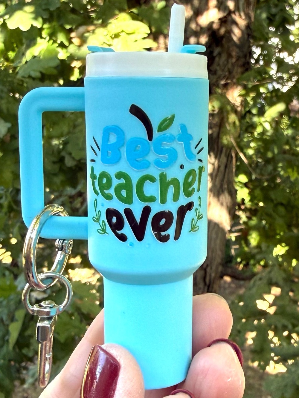 Keychain lip balm holder Stanley-inspired water bottle replica teacher gift idea